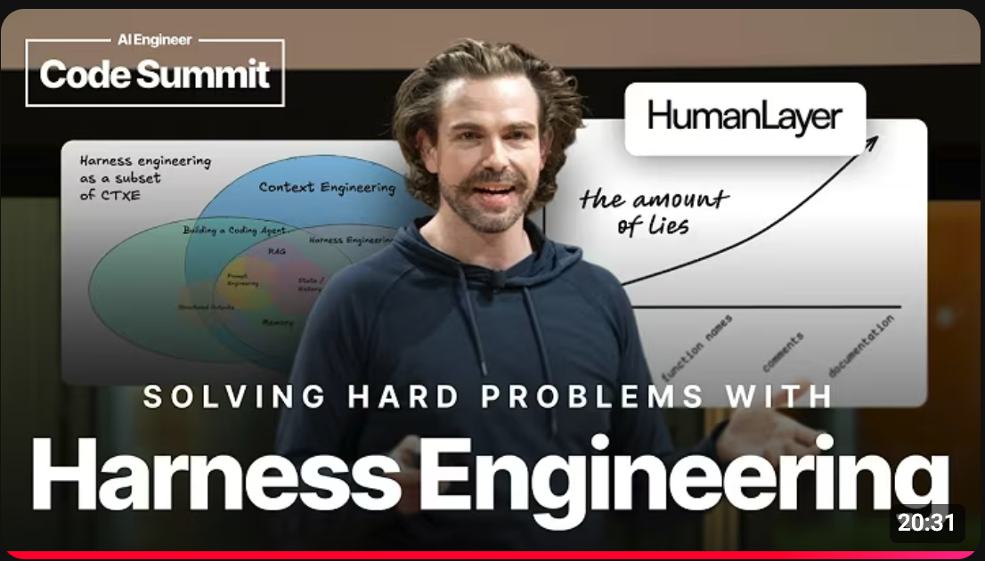 Video thumbnail for a Code Summit talk on harness engineering and solving hard problems with context engineering